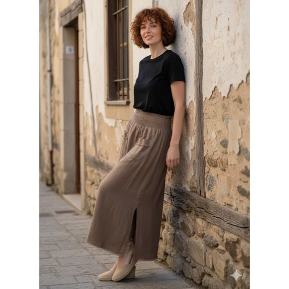 NWT Nomad The Label Aurora Maxi in Cinnamon Linen Pull-on Skirt XS - Picture 2 of 7